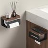Punch-Free Black Walnut Paper Towel Holder & Wall-Mounted Tissue Dispenser with Mobile Phone Rack