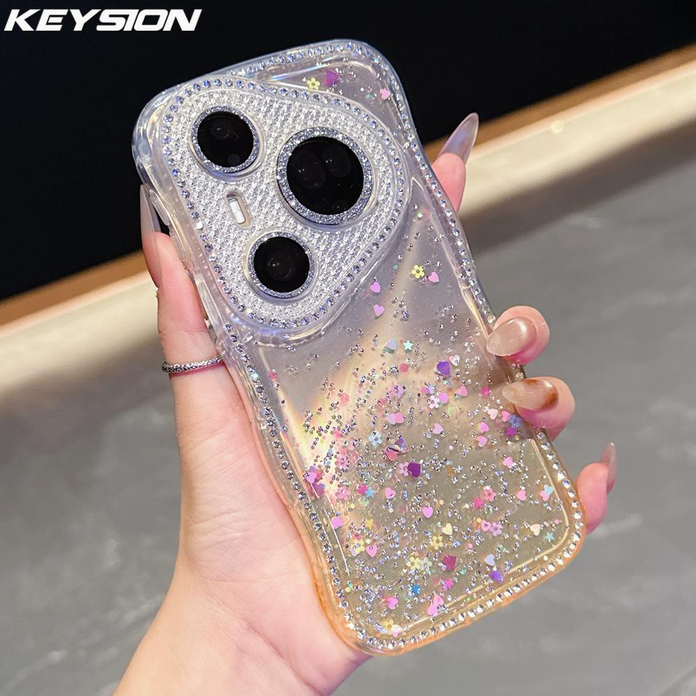 KEYSION Градиентный прозрачный чехол со стразами для Huawei Pura 70 80 Pro 70 Ultra, с защитой камеры, противоударная задняя крышка