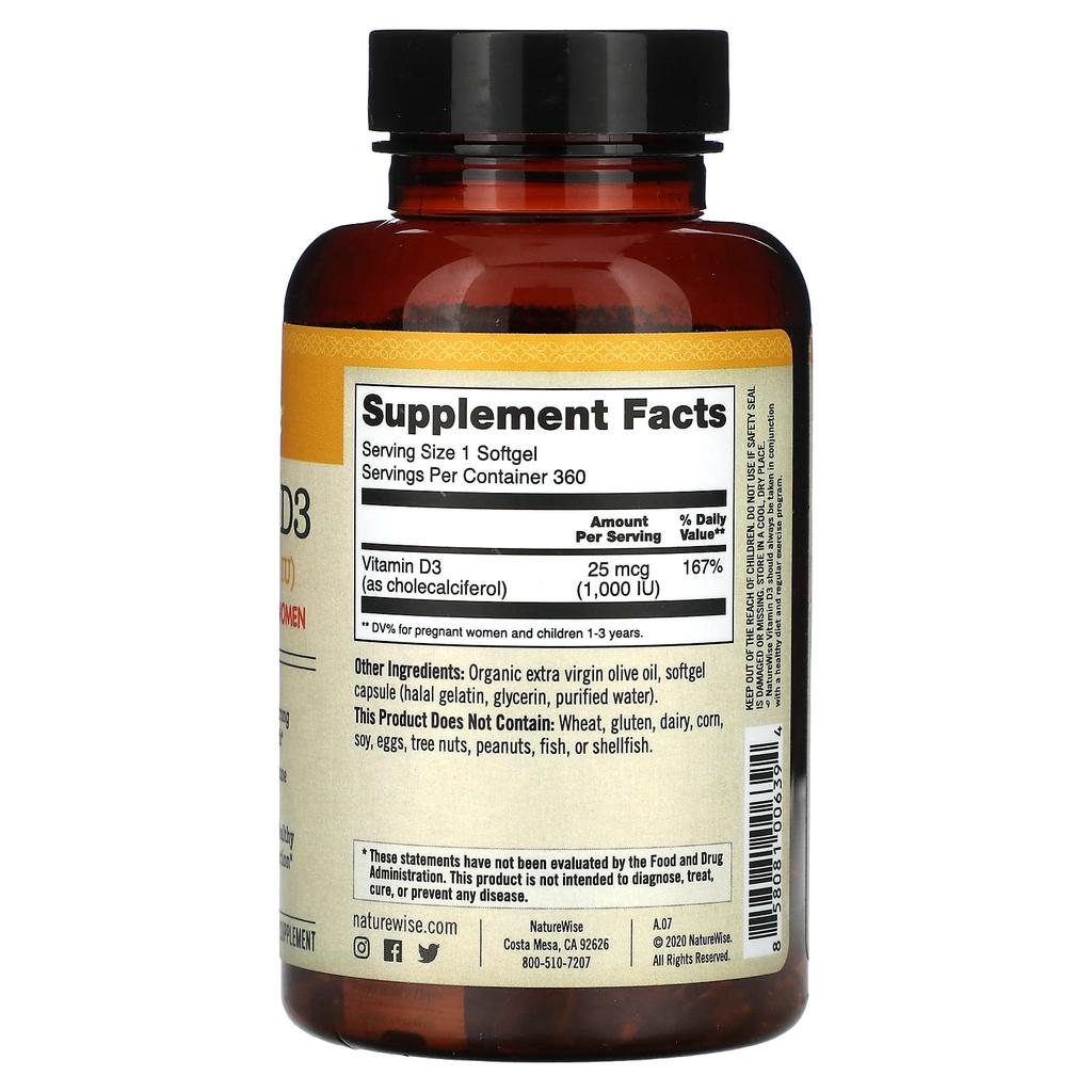 Vitamin D3, 25Mcg (1,000Iu), 360 Softgels