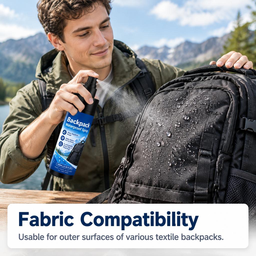 Backpack Waterproof Spray: Hydrophobic Film-Forming Transparent, Tactile Fabric Compatible with Home Use and Easy-to-Apply Spray.