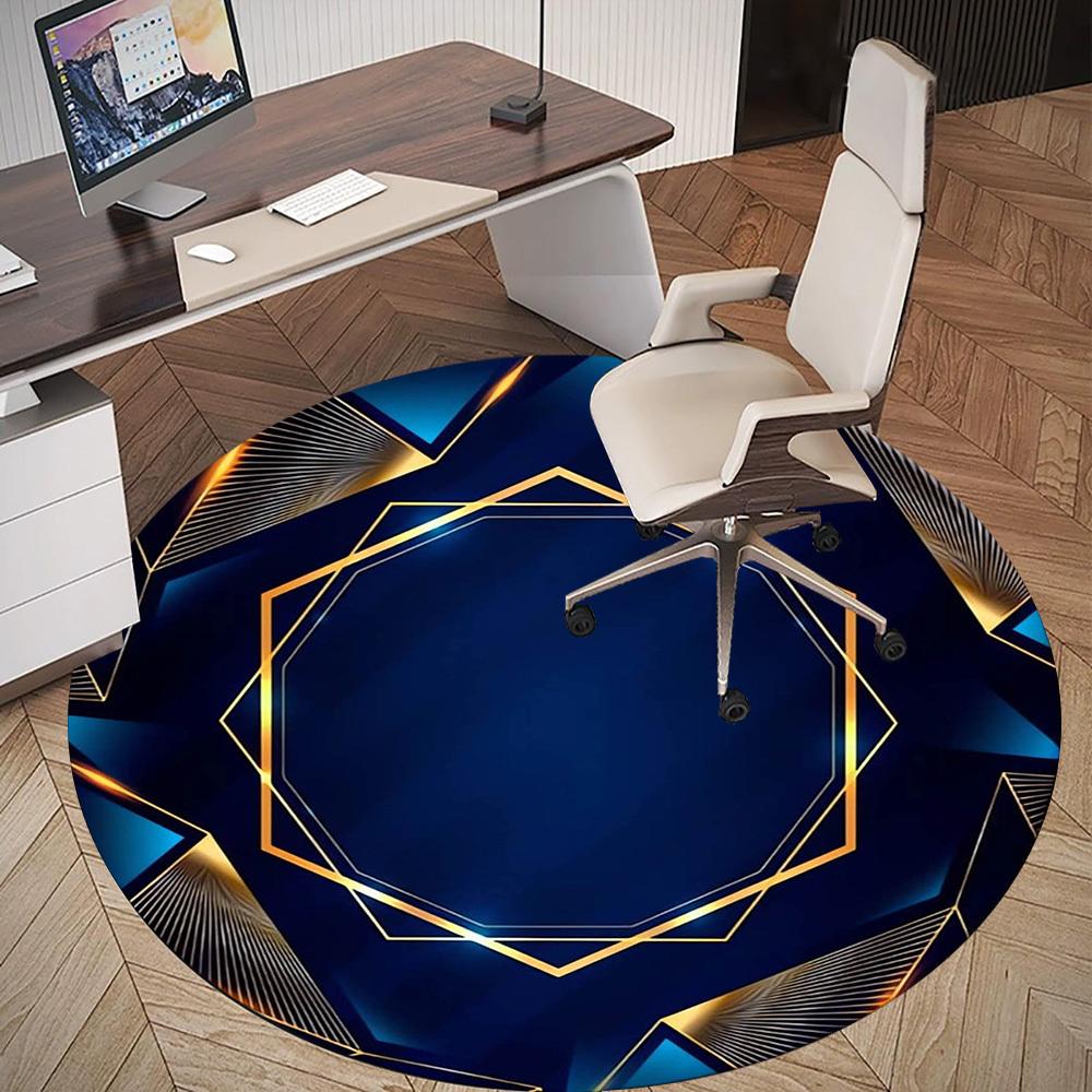 1pc Blue Gold Round Chair mat Area Rug - Non-Slip, Floor Mat for Office, Bedroom, home decor Christmas Gift p0811080