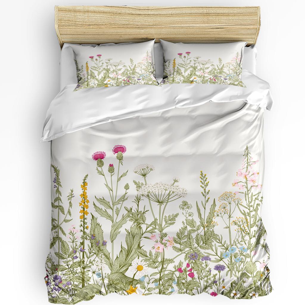Цветы Листья Комплект постельного белья из 3 предметов для спальни, двуспальная кровать, домашний текстиль, пододеяльник, наволочка