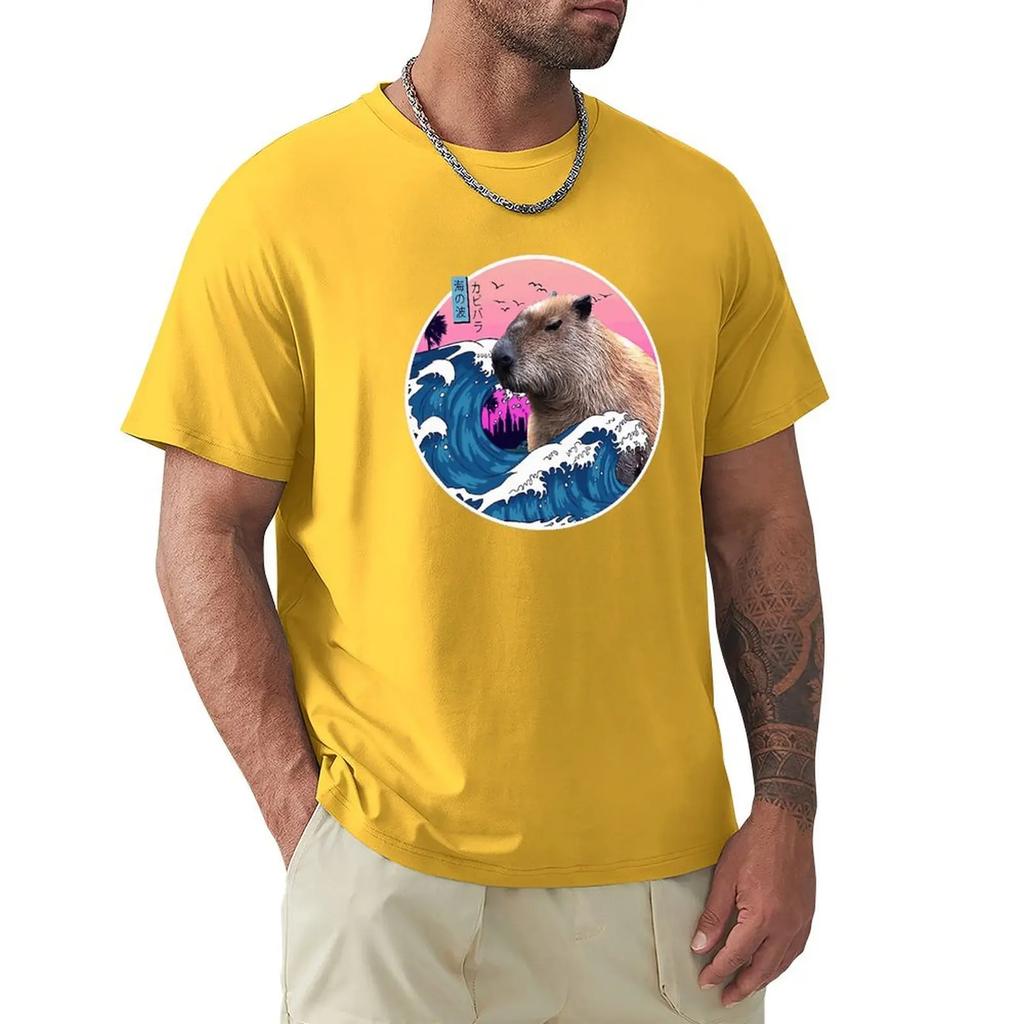 Футболка с японским принтом капибары, забавные милые футболки с рисунком аниме, мужские и женские футболки из 100% хлопка, размер ЕС, короткие рукава, свободная футболка