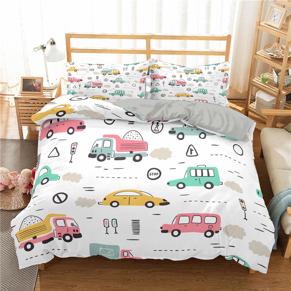 Cartoon Train Bedding Sets 2/3Pcs Duvet Cover Toy Car Truck Soft Quilt Cover Single Queen King Size Polyester Comforter Cover