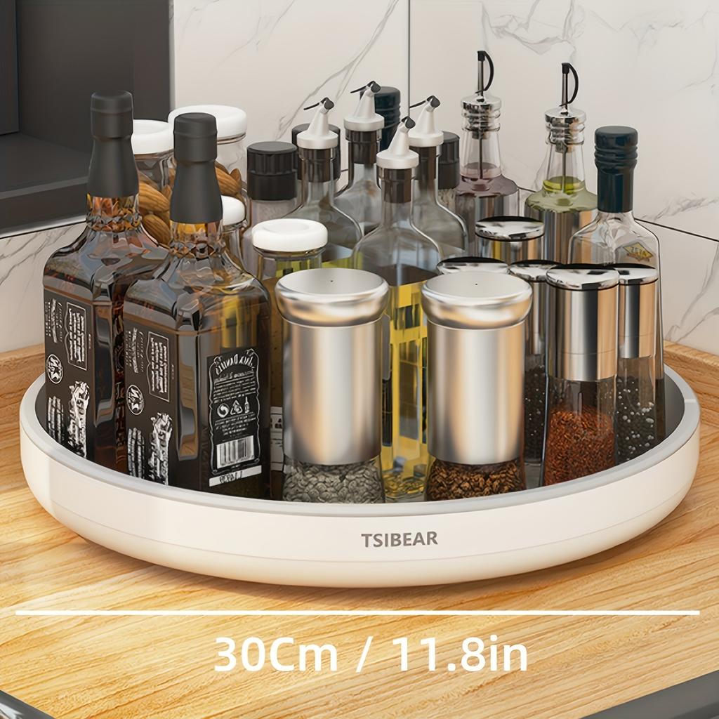 1pc Multi-Functional 360° Rotating Kitchen Organizer - Durable Plastic Countertop Storage Rack for Spices, Oils, and Fruits