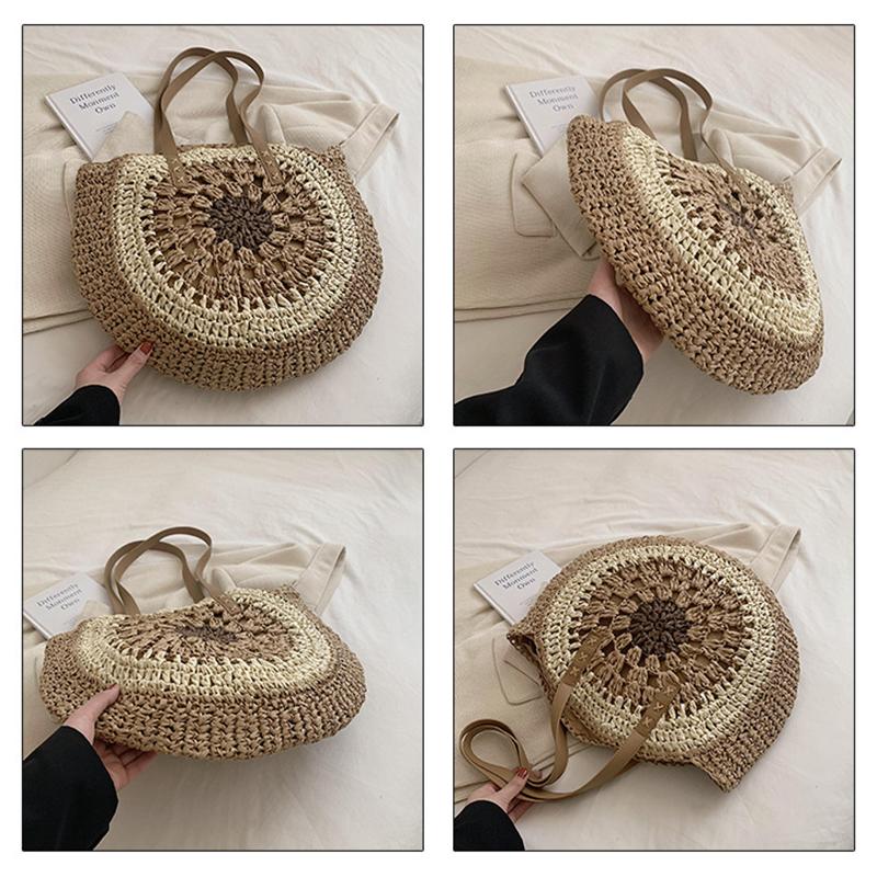 Yogodlns Летняя пляжная полая соломенная женская сумка на плечо, винтажная сумка с верхней ручкой, большая вместительная сумка из ротанга
