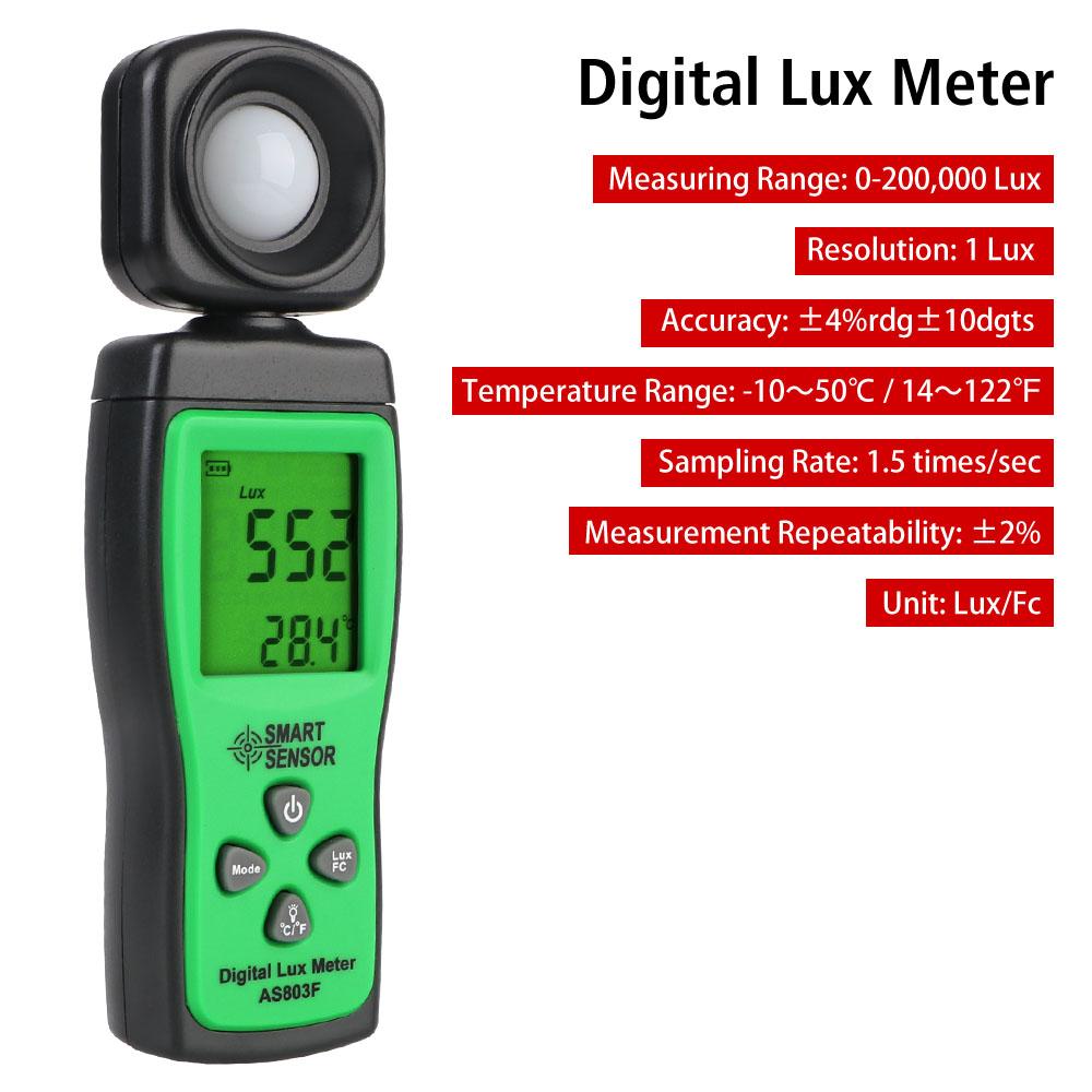 Цифровой люксметр с ЖК-дисплеем, люксметр, измеритель освещенности 0-200000 люкс, интеллектуальный датчик AS803F, фотометр, универсальный