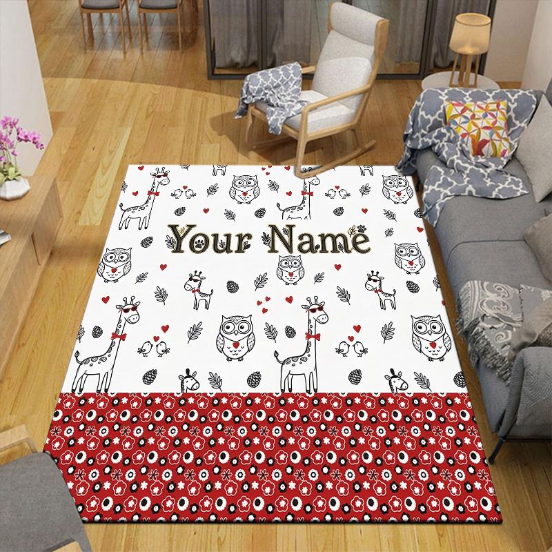 Custom Name Custom Animal Flannel Pattern Square Carpet,Area Rug,Carpet Rug for Living Room Bedroom Sofa Playroom Decor,Non-slip Floor Mat