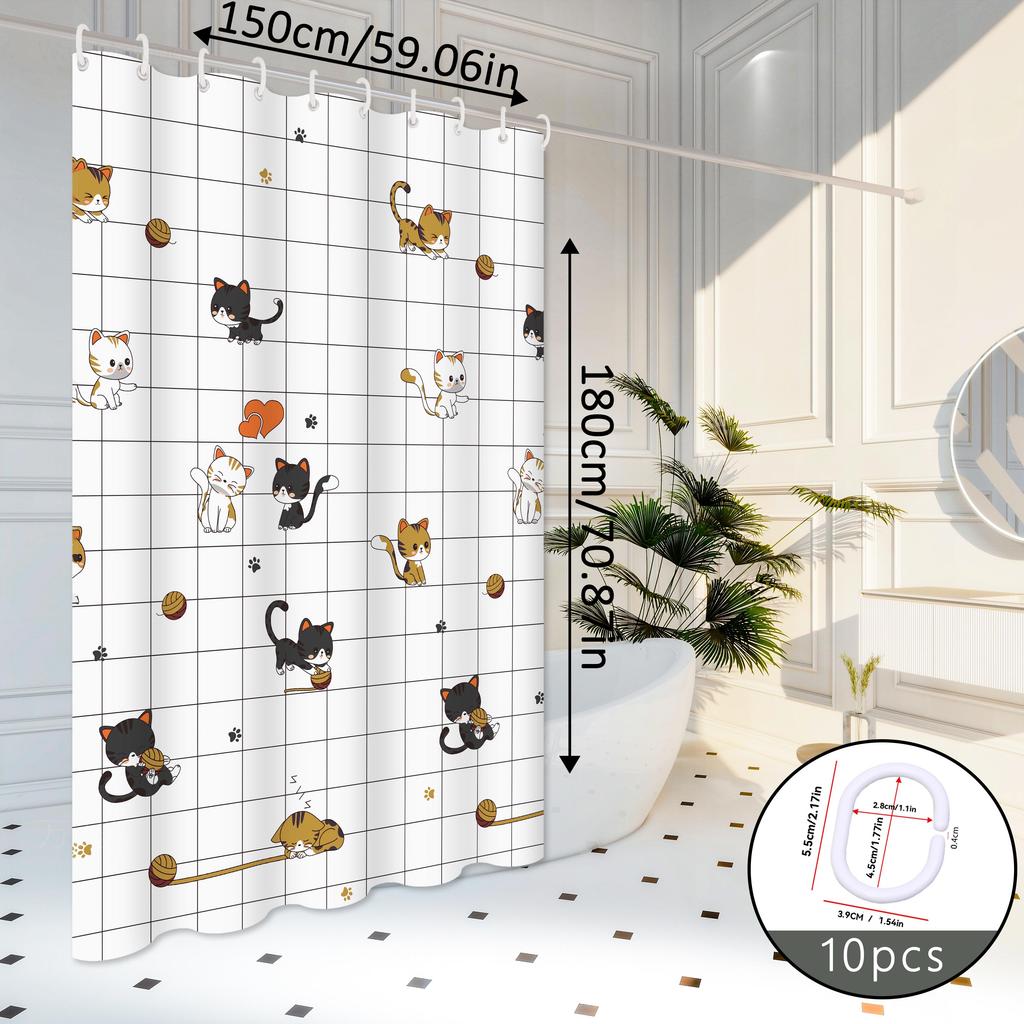 1 Piece of Cute Naughty Cat Pattern Bathroom Curtain, Partition Curtain, Adds a Cute Element to the Bathroom, Made of Peva Material, Easy to Clean
