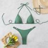 1011 European and American new women's split solid color sexy triangle bag bikini tether leaking back swimsuit women's bikini