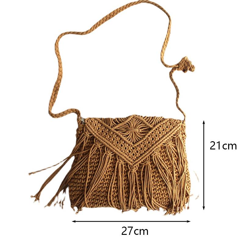 Fashion Casual Cotton Bag Hollow Tassel Beach Bag Flap Hand Woven Bag Cotton Rope Shoulder Crossbody Bag For Women