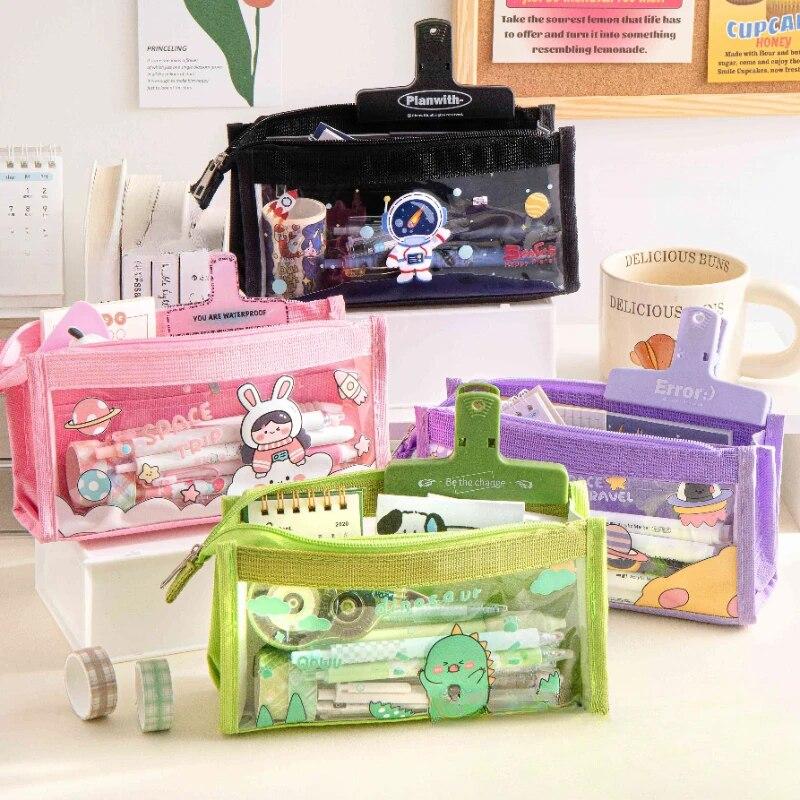 Cute Cartoon 6-layer Transparent Pencil Case Multi-functional Storage Stationery Box School Supplies Kawaii Stationery Bag 1pc