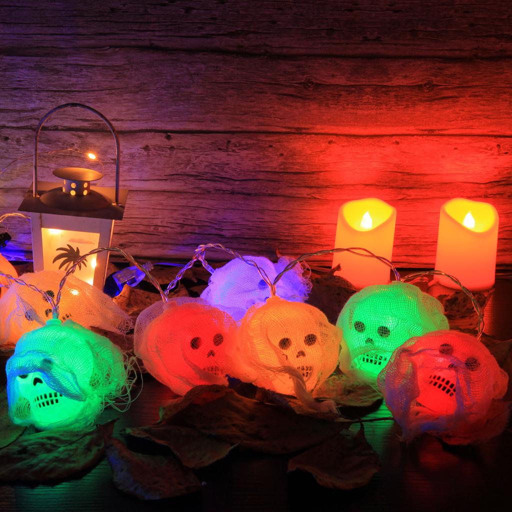 10 светодиодов гирлянды в виде черепа на Хэллоуин, необычный реквизит для вечеринок ужасов, работающий от батареек