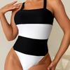 Новый женский купальник, слитный с контрастными полосками, слитный купальник на бретелях Spice Girl