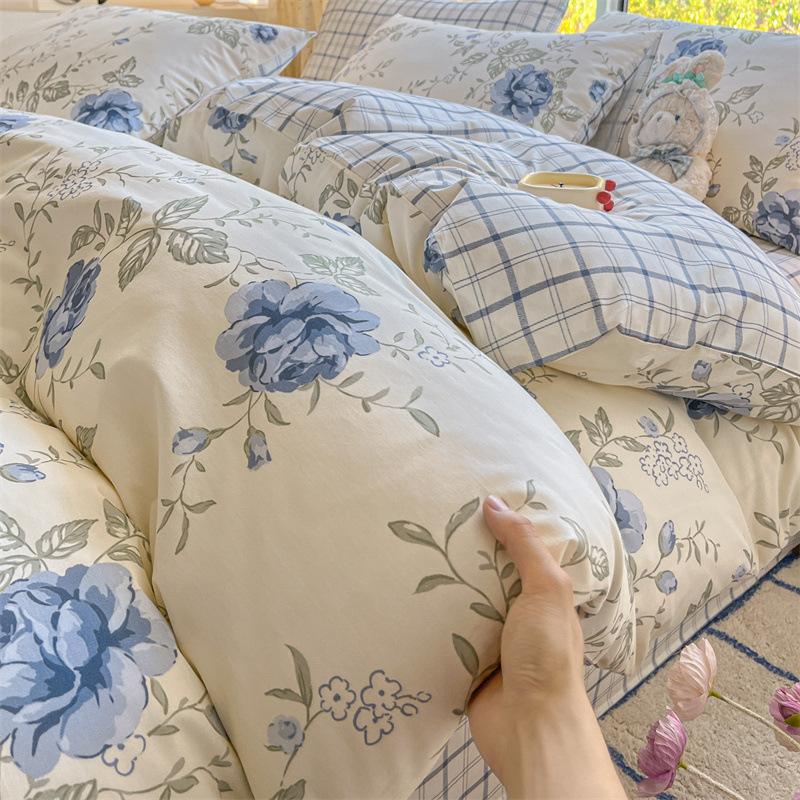 Комплект постельного белья из четырех предметов, пододеяльник из чистого хлопка с цветочным рисунком, простыня для спальни из трех предметов
