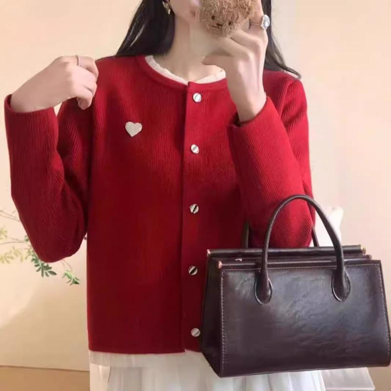 Autumn and Winter New Chic Love Knitted Sweater Women's Fungus Edge Design Fashionable Versatile and Thin Knitted Cardigan