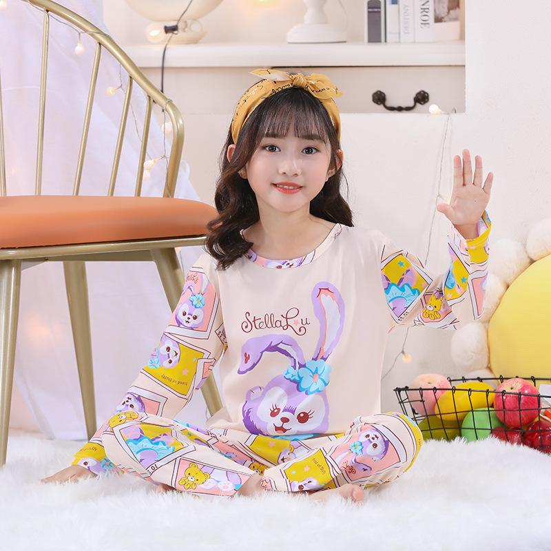 Children Cotton Pajama Set Girls Long Sleeve Sleepwear Home Clothes Cute Print