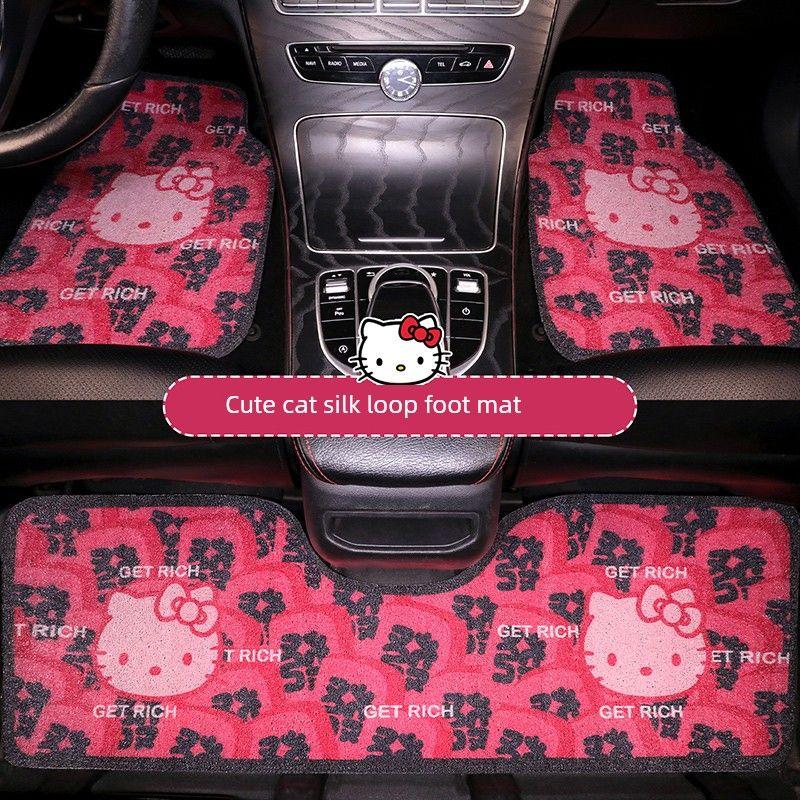 Driver and Rear Seats, Wear-Resistant, Non-Slip, Silk Loop, for Girls, Kt Cat Design, Dirt-Proof, Waterproof, Single Piece, Car Interior Accessories