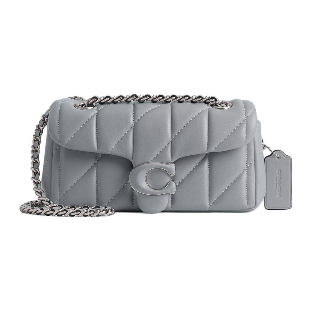 Coach Серая стеганая кожаная сумка через плечо с клапаном и цепочкой для повседневного использования