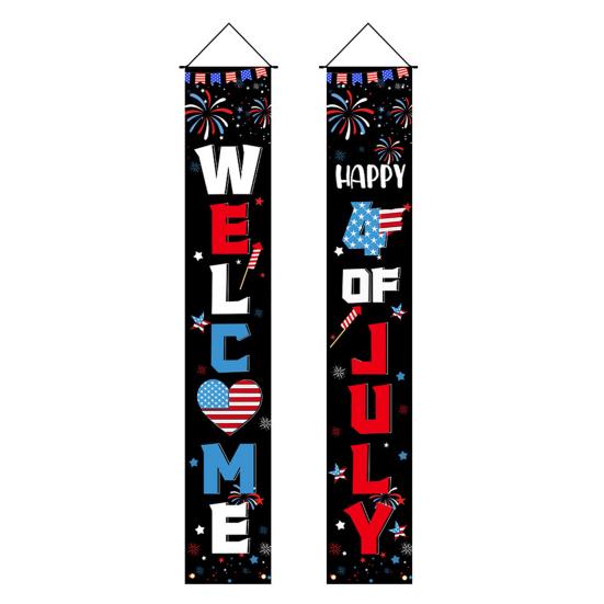 4th of July Patriotic Door Banners Outdoor Patriotic American Flag Hanging Porch Sign for Independence Day Memorial Day Decor