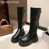 Платформа Женские Высокие Сапоги Высокий Каблук Кожаные Туфли Женские Тенденции 2025 Зимняя Мода Дизайнерское Платье Сексуальные Панк Женские Снежные Ботинки