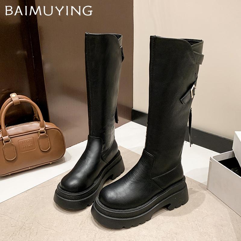 Платформа Женские Высокие Сапоги Высокий Каблук Кожаные Туфли Женские Тенденции 2025 Зимняя Мода Дизайнерское Платье Сексуальные Панк Женские Снежные Ботинки