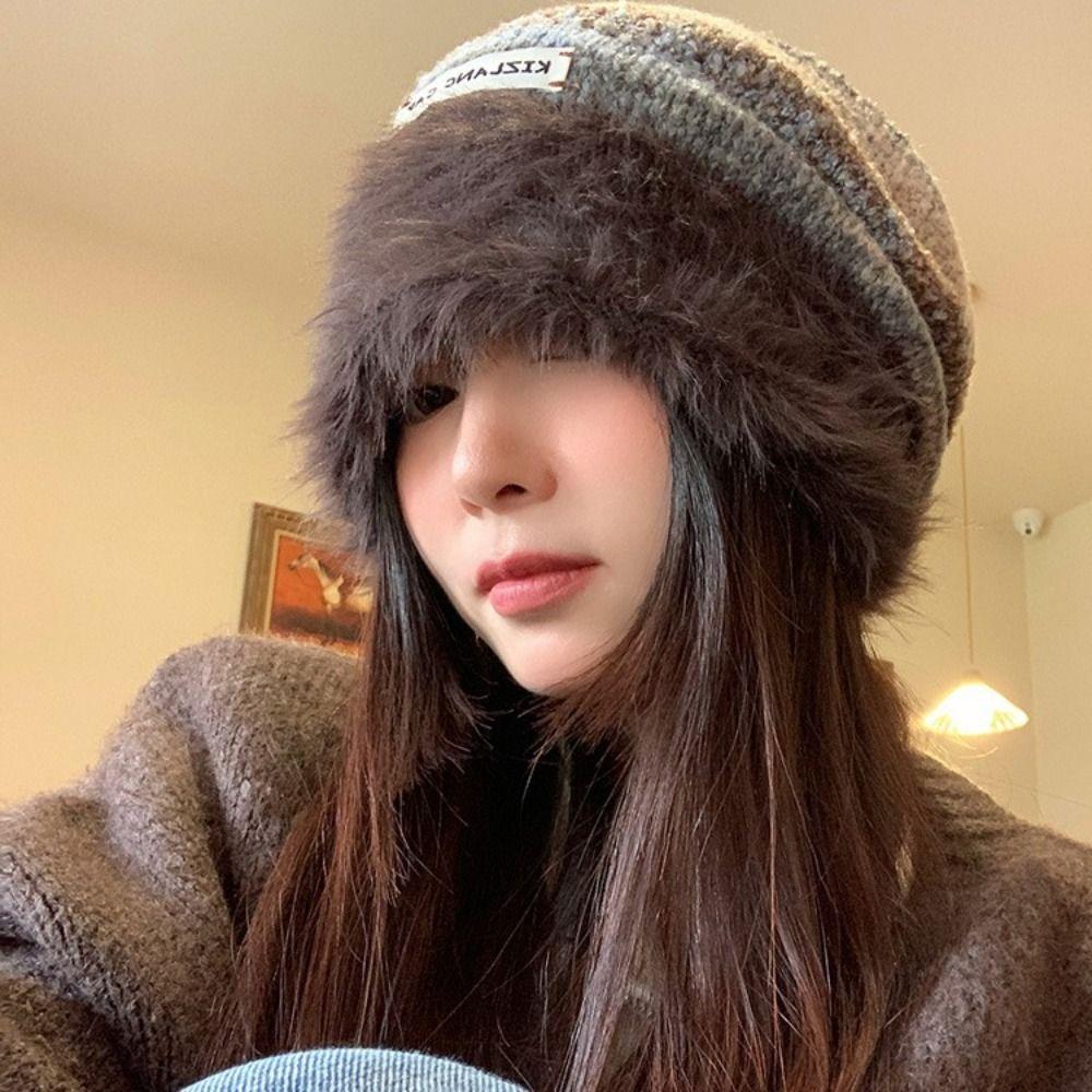 Autumn Winter Y2k Striped Hat Korean Women Beanie Hat Fashion Slouchy Woolen Hat Female