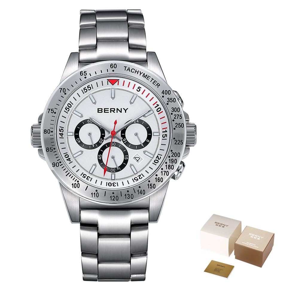 BERNY Quartz Watches for Men MIYOTA OS20 Multi-function Chronograph Sapphire Luminous Men Sport Watch Diving 10ATM Men Watches