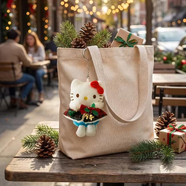 Officially Licensed 11cm Kitty Plush Keychain Christmas Style Bell Soft Stuffed Doll Pendant Bag Charm Holiday Gift