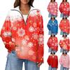 Women's Casual Half Zipper Lapel Snowflake Print Pullover Top Side Slit Fashion Clothing