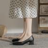 Black Classic Thick Heel Lady Pumps Simple Square Head Leather Women Low Heeled Shoes Office Workers Airhostess Hotel Etiquette