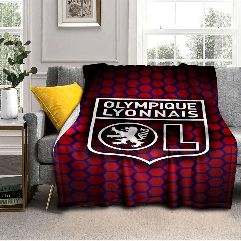 Lyon Football Crest Printed Throws Blanket Soft Flannel Blankets for Couch Bed Gifts for Men Women Picnic blanket Christmas gifts