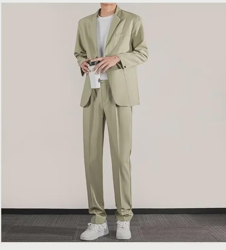 Мужской модный повседневный деловой костюм в корейском стиле, весна 2024 г., элегантный однотонный, не требует глажки