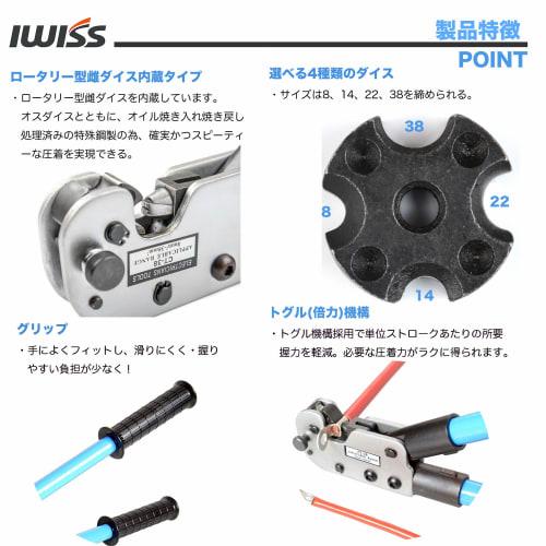 IWISS Heavy-Duty Crimping Tool for Stripped Crimp Terminals and Stripped Crimp Sleeves, 8.0sq-38sq, CT-38