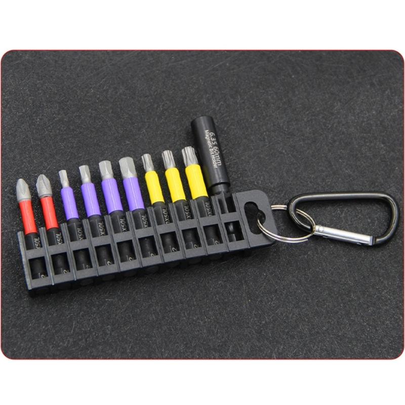 10Pcs Industrial Strength Screwdriver Bit Support Steel Construction Magnetic Extension Rod Storage Rack Carabiner Ready