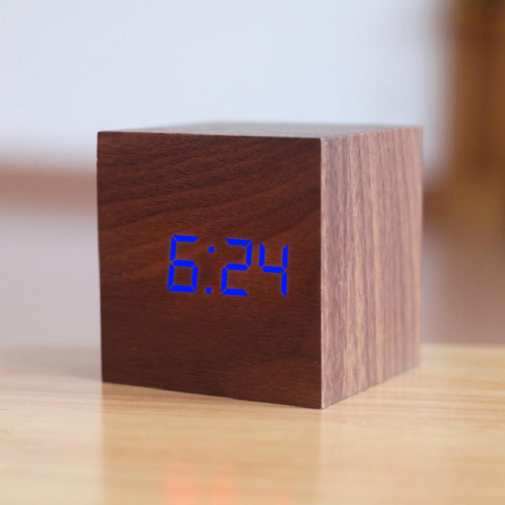 New Qualified Digital Wooden LED Alarm Clock Wood Retro Glow Clock Desktop Table Decor Voice Control Snooze Function Desk Tools