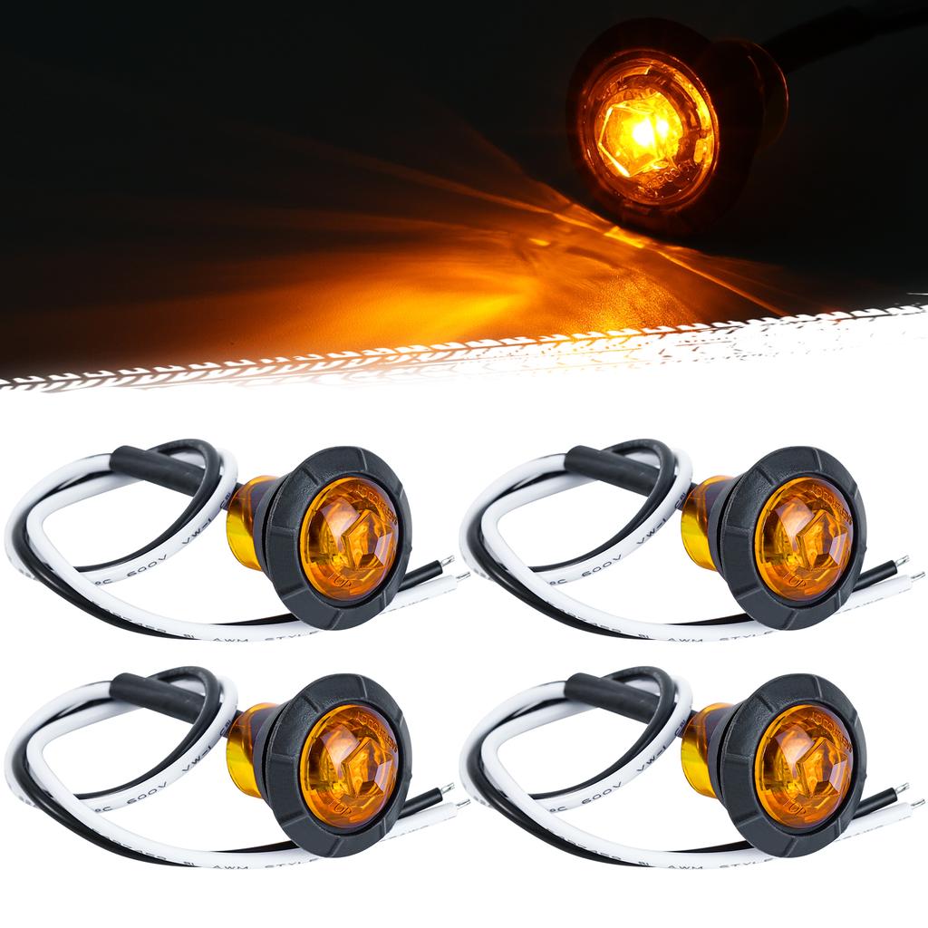 Amber LED Clearance Bullet Marker Lights 3/4 INCH Button Side LED Marker Light For Trailer Truck Accessories RV Car Bus Van 4pcs