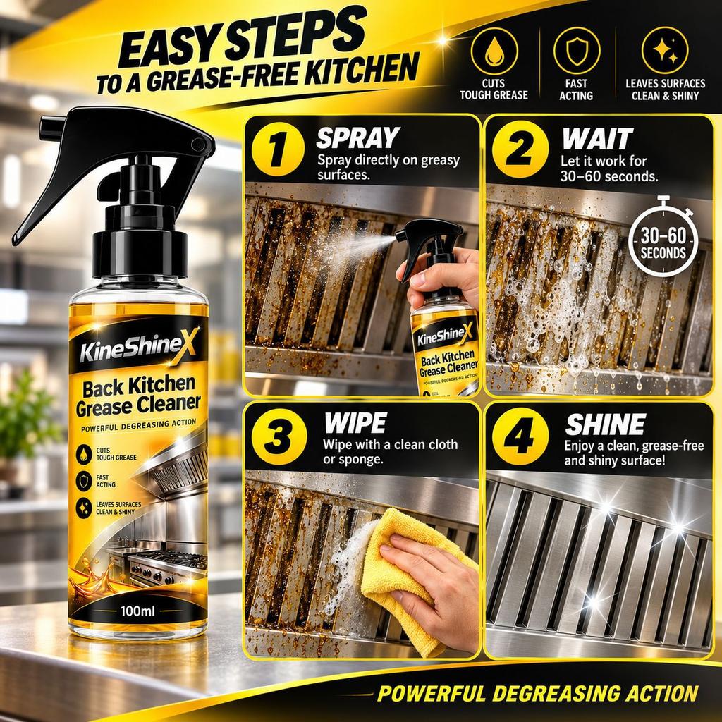 Kitchen Grease Cleaner Spray, Heavy Duty Degreaser for Stainless Steel Surfaces, Cuts Tough Grease Fast, Cleans Hood Filters and Stovetops