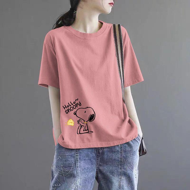 Brand Discount Store Genuine Goods Women clothes Pure Cotton Short sleeve Top Plus size Loose Casual Print Summer T-shirt Tide