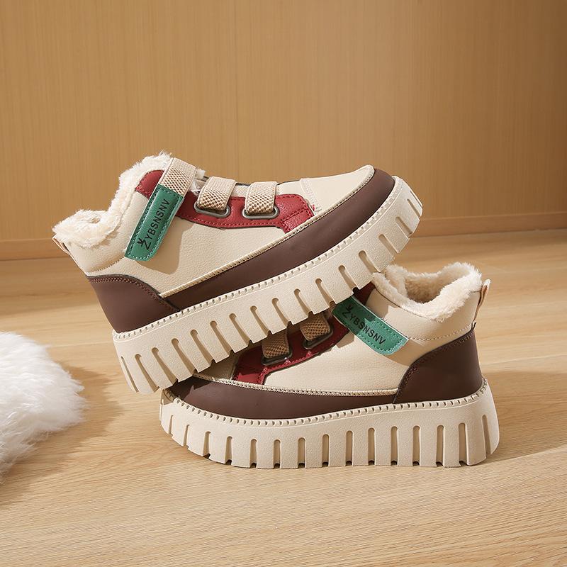 Женские зимние ботинки на толстой платформе, нескользящие ботильоны с подкладкой из искусственного меха, зимние теплые высокие кроссовки для ходьбы, женская удобная короткая обувь