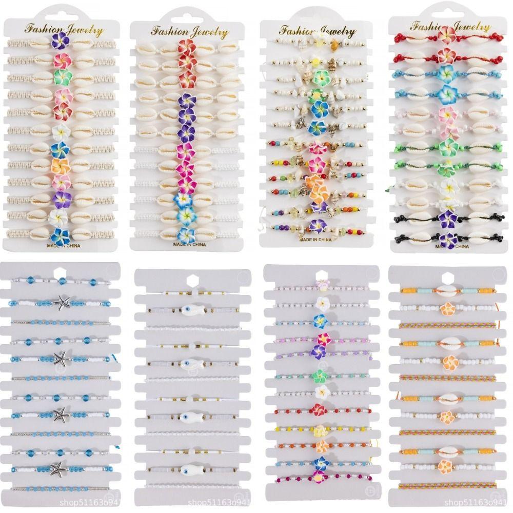12Pcs/Set Bohemian Shell Flower Bracelet Set Adjustable Stackable Hand Chain Gifts
