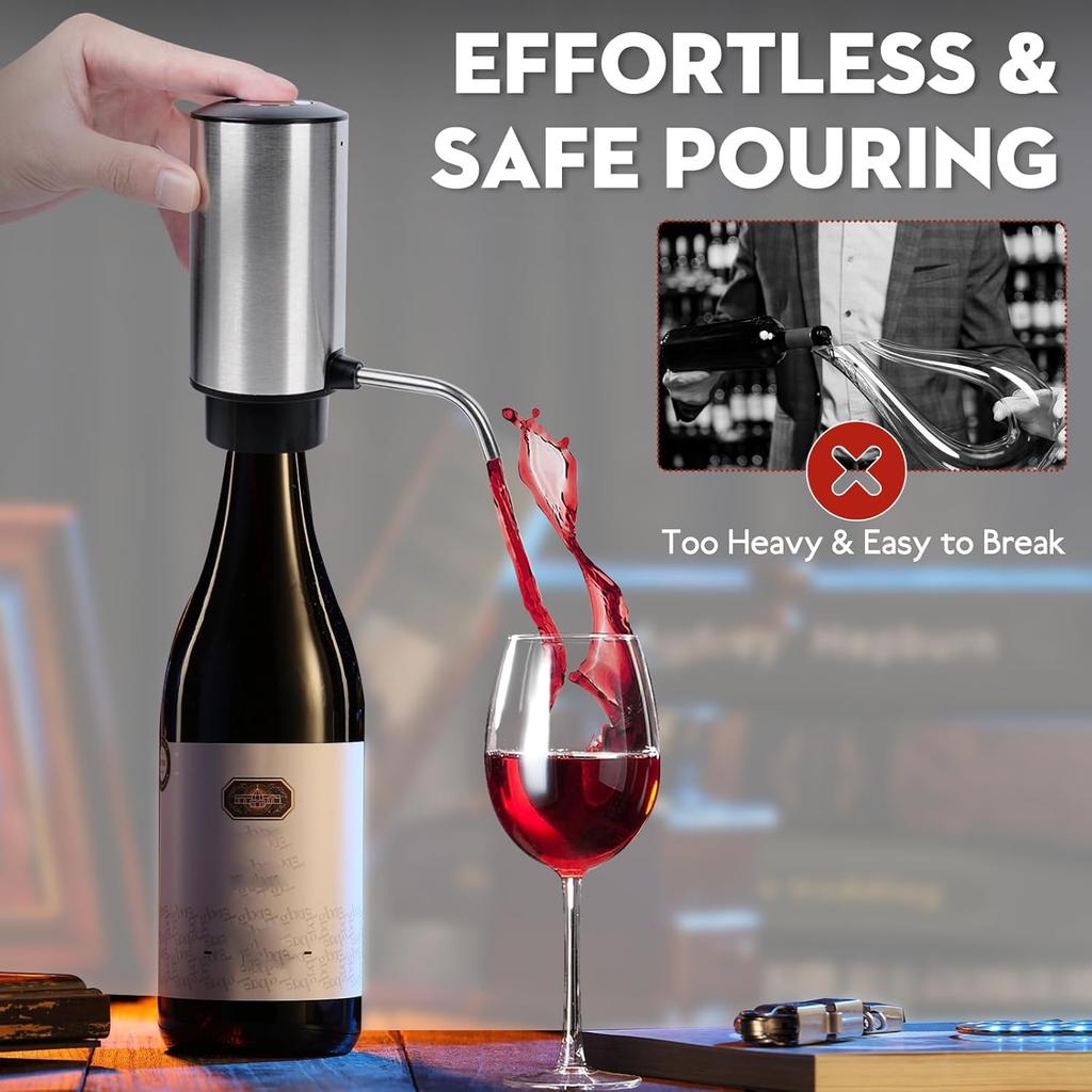 Electric Wine Aerator Pourer Automatic Wine Dispenser Pump with Retractable Tube for One-Touch Instant Oxidation Smart Wine Aerator Decanter for