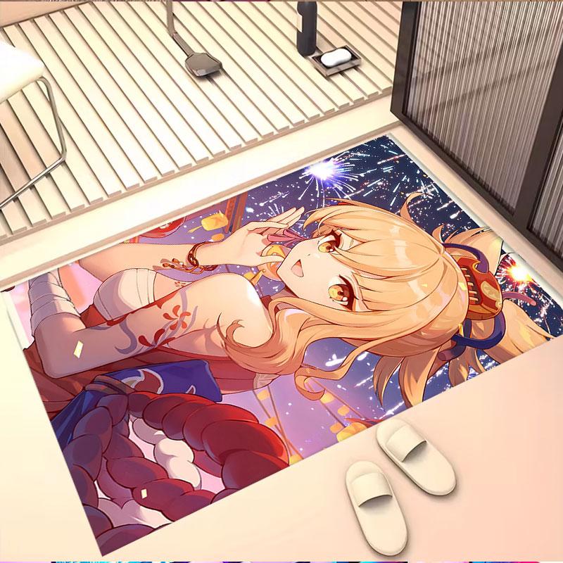 Genshin Impact Print Rug, Washable Floor Carpet, For Entryway Dorm Laundry Room Office Study, Home Decor Birthday Christmas Gift