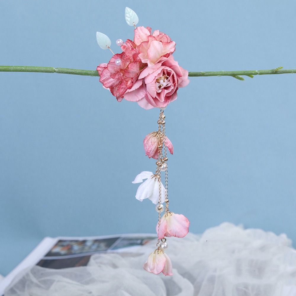 Pearl Hanfu Hair Accessories Colorful Flower Hairpin Elegant Chinese Style Hair Clip  Party