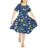 Girls 3D Print Dresses Kids Girl Party Sleeveless Princess Dress Tank 3D Blue Dinosaur Print Dress