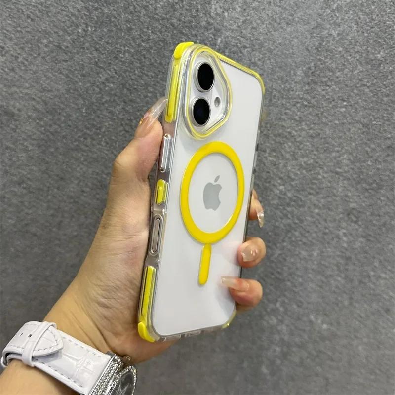 Прозрачный чехол с ремешком для запястья для iPhone 14 13 1 16 Pro Max 16 Plus, шнурок, магнитный, конфетный цвет, противоударный чехол
