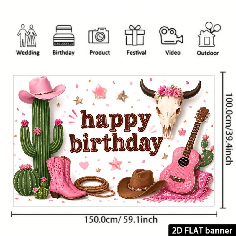Pink Western Wind Birthday Theme Banner Background for Indoor and Outdoor Birthday Parties, Can Be Used as Wall Decoration