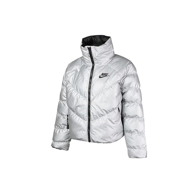 Nike Спортивная куртка с воротником-стойкой из синтетического материала, женская верхняя одежда, серебристая BV3136-095