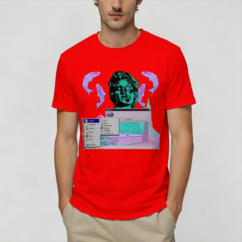 Frutiger Aero World Vaporwave Футболка Унисекс Винтажная Хлопковая Футболка С Коротким Рукавом Круглый Вырез Одежда Больших Размеров