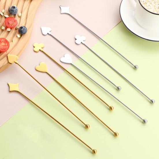 Stainless Steel Mixing Stick, Spade, Heart, Diamond, Club Shaped, Cute Fruit Swizzle Stirrers, Cocktail Stirring Sticks for Whiskey Juice Coffee